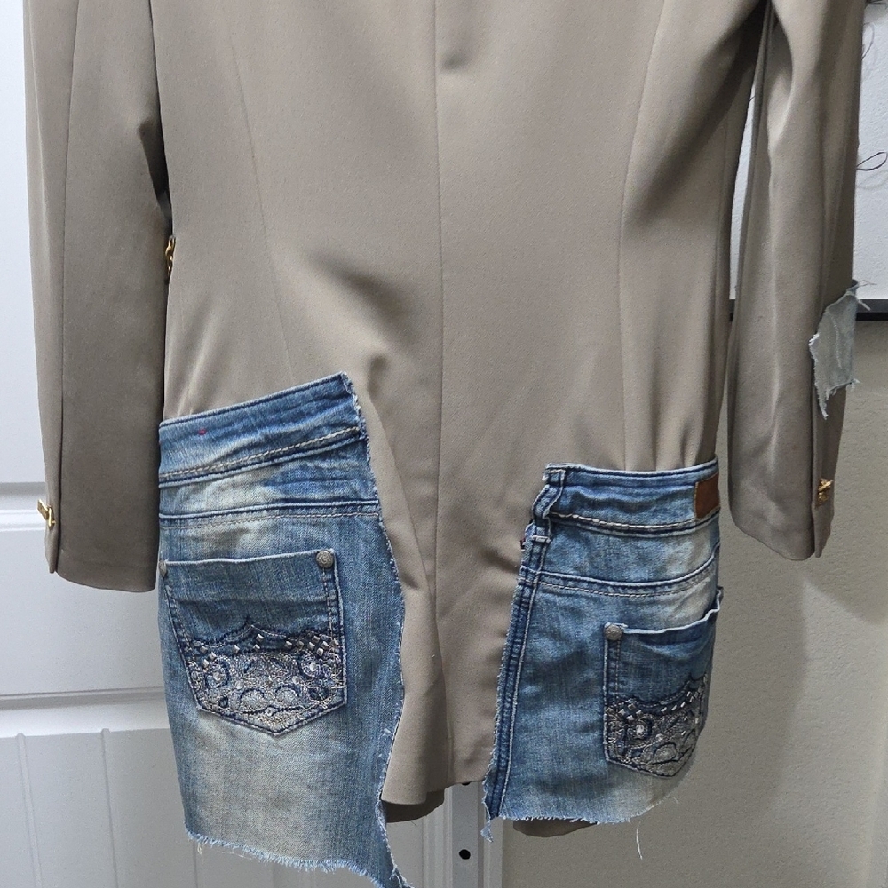 Unique Beige and Denim Patchwork Blazer - image 7